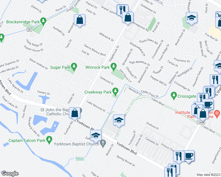 map of restaurants, bars, coffee shops, grocery stores, and more near 7214 Owen Court in Corpus Christi