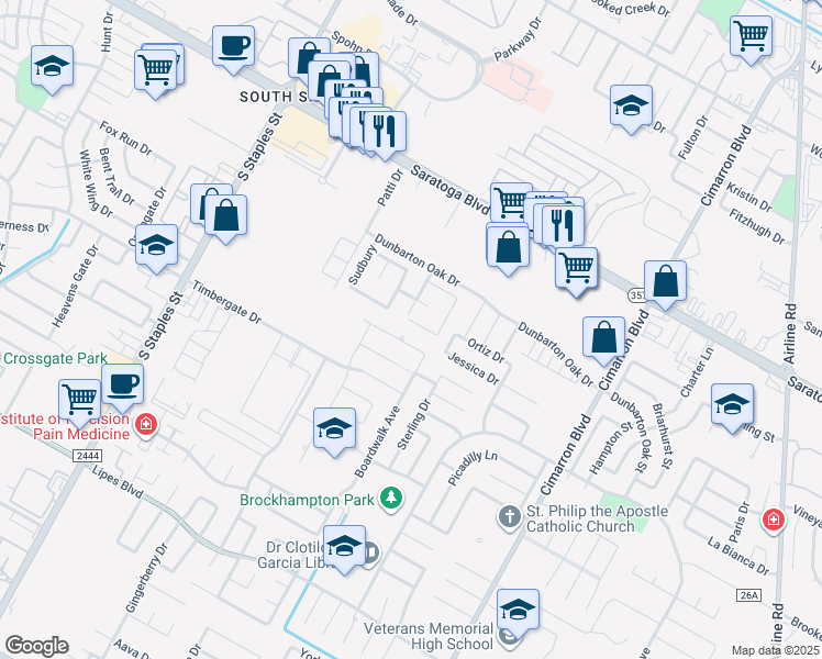 map of restaurants, bars, coffee shops, grocery stores, and more near 6009 Newmarket Drive in Corpus Christi