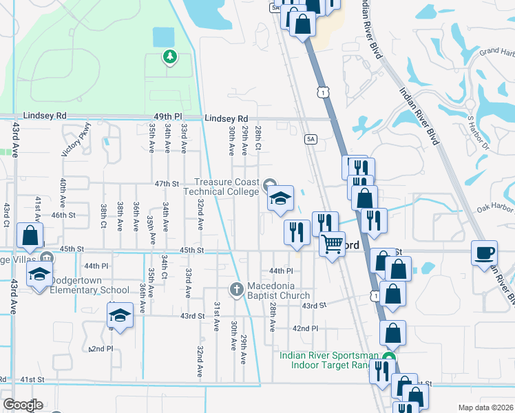 map of restaurants, bars, coffee shops, grocery stores, and more near 4675 28th Court in Vero Beach