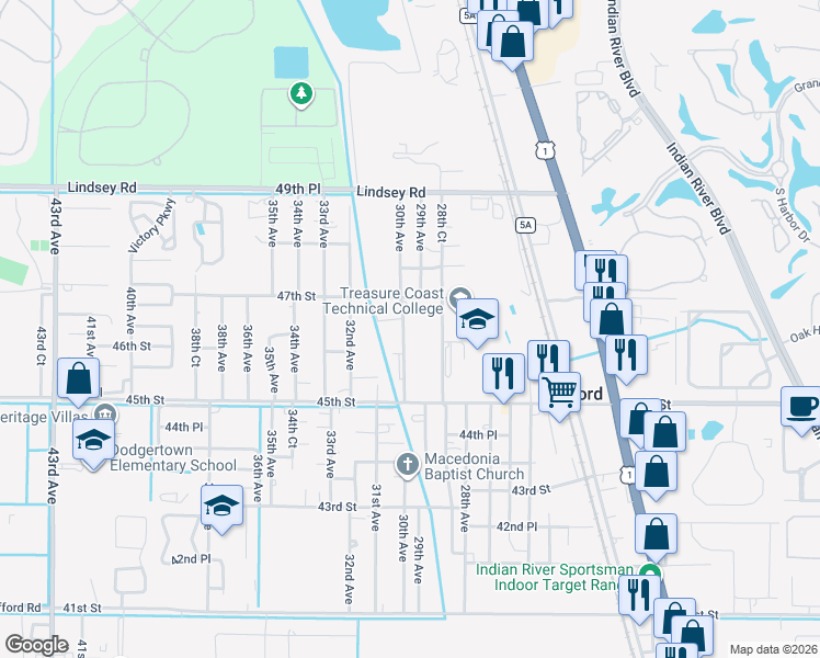 map of restaurants, bars, coffee shops, grocery stores, and more near 4675 28th Court in Vero Beach