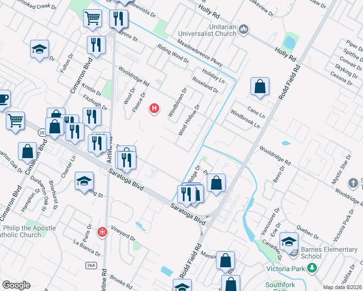 map of restaurants, bars, coffee shops, grocery stores, and more near 6901 Windy Bay Circle in Corpus Christi