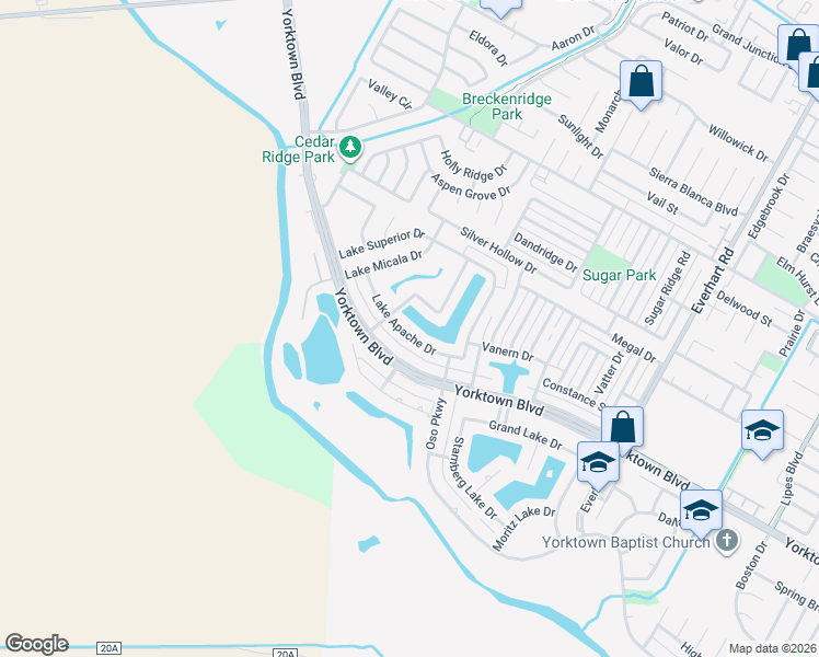 map of restaurants, bars, coffee shops, grocery stores, and more near 4302 Lake Apache Drive in Corpus Christi