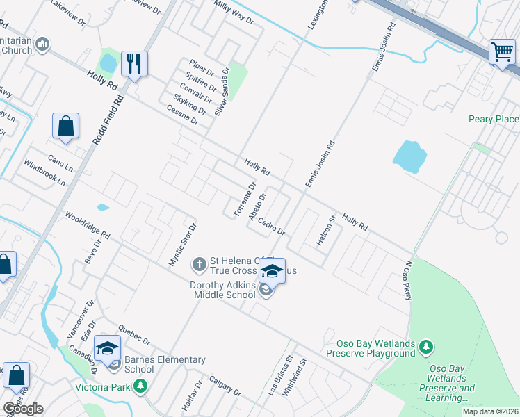 map of restaurants, bars, coffee shops, grocery stores, and more near 2202 Torrente Drive in Corpus Christi