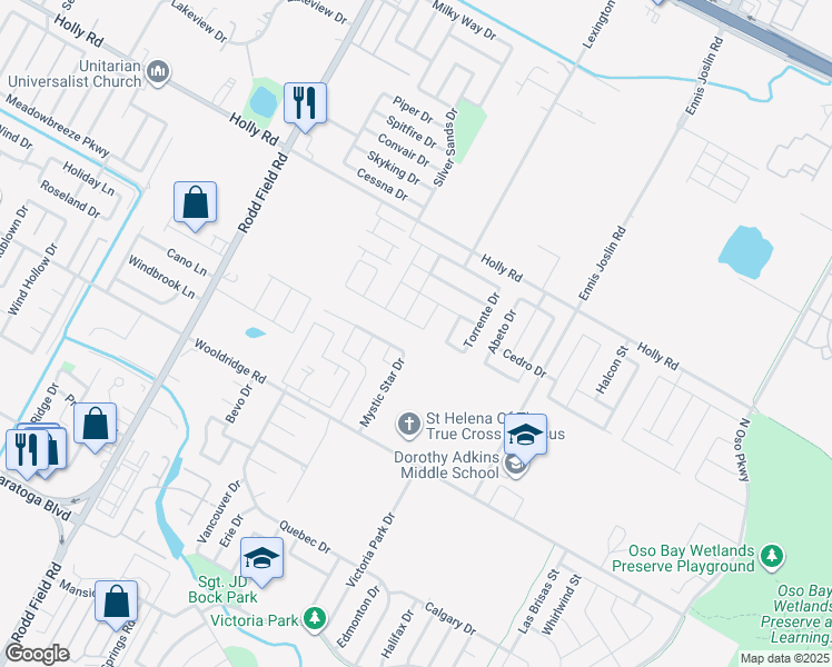 map of restaurants, bars, coffee shops, grocery stores, and more near 2222 Marble Drive in Corpus Christi