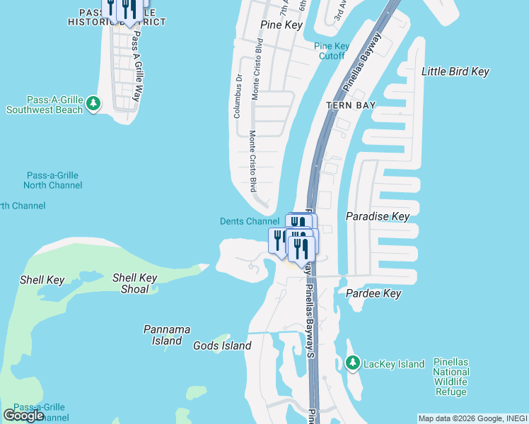 map of restaurants, bars, coffee shops, grocery stores, and more near 995 Monte Cristo Boulevard in Tierra Verde