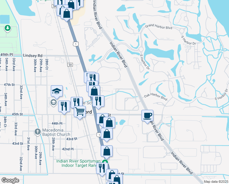 map of restaurants, bars, coffee shops, grocery stores, and more near 1970 Bridgepointe Circle in Vero Beach