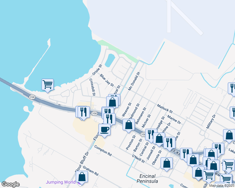 map of restaurants, bars, coffee shops, grocery stores, and more near 909 Red Start Circle in Corpus Christi