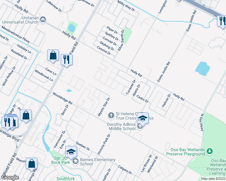 map of restaurants, bars, coffee shops, grocery stores, and more near 2222 Marble Drive in Corpus Christi