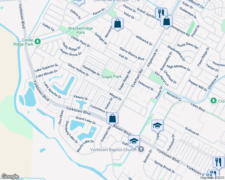 map of restaurants, bars, coffee shops, grocery stores, and more near 4705 Spring Fork Drive in Corpus Christi