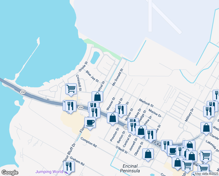 map of restaurants, bars, coffee shops, grocery stores, and more near 914 Mc Donald Street in Corpus Christi