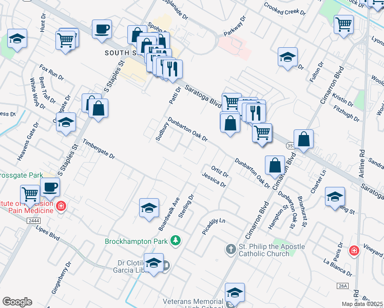 map of restaurants, bars, coffee shops, grocery stores, and more near 6009 Newmarket Drive in Corpus Christi