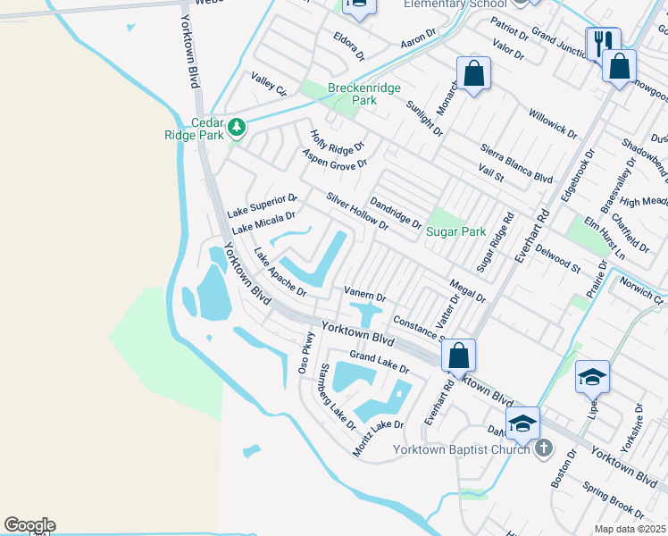 map of restaurants, bars, coffee shops, grocery stores, and more near 7429 Lake Superior Drive in Corpus Christi