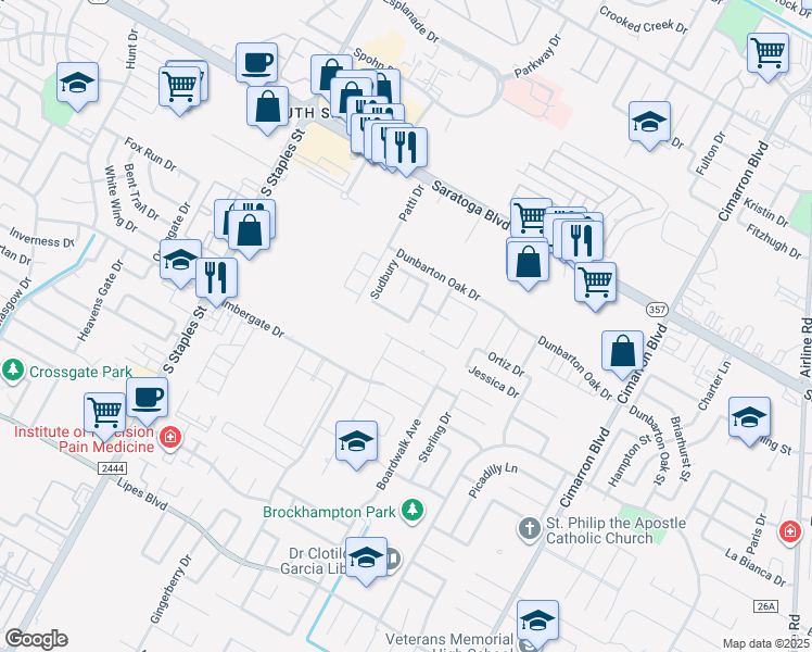 map of restaurants, bars, coffee shops, grocery stores, and more near 5937 Bishops Mill Drive in Corpus Christi