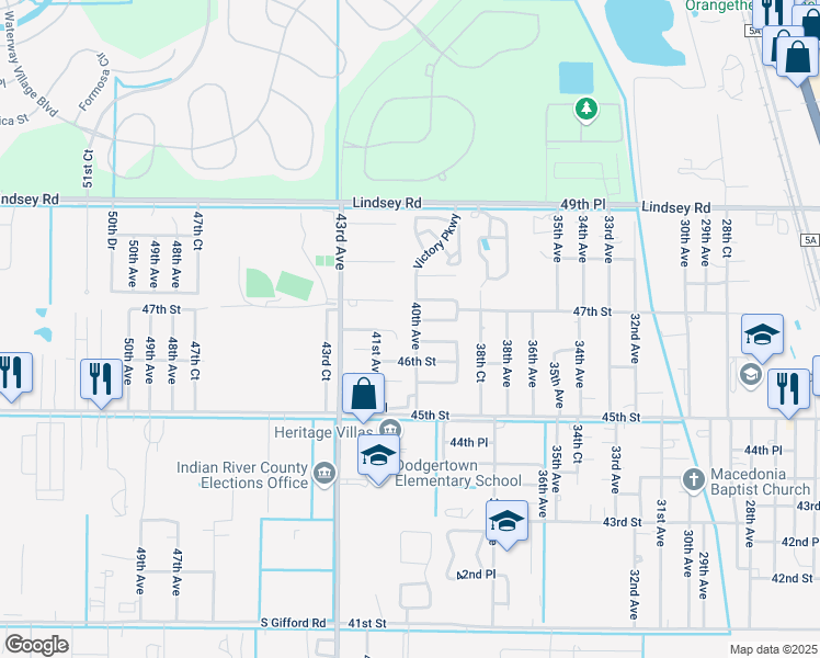 map of restaurants, bars, coffee shops, grocery stores, and more near 4675 40th Avenue in Vero Beach