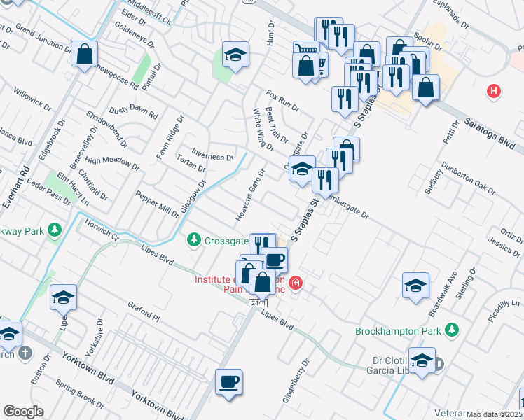 map of restaurants, bars, coffee shops, grocery stores, and more near 6814 Heavens Gate Drive in Corpus Christi