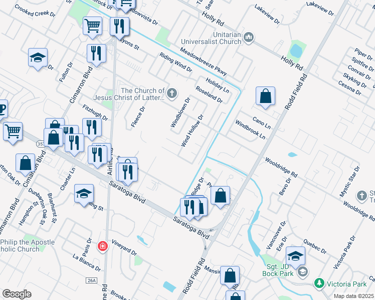 map of restaurants, bars, coffee shops, grocery stores, and more near 6901 Windy Bay Circle in Corpus Christi