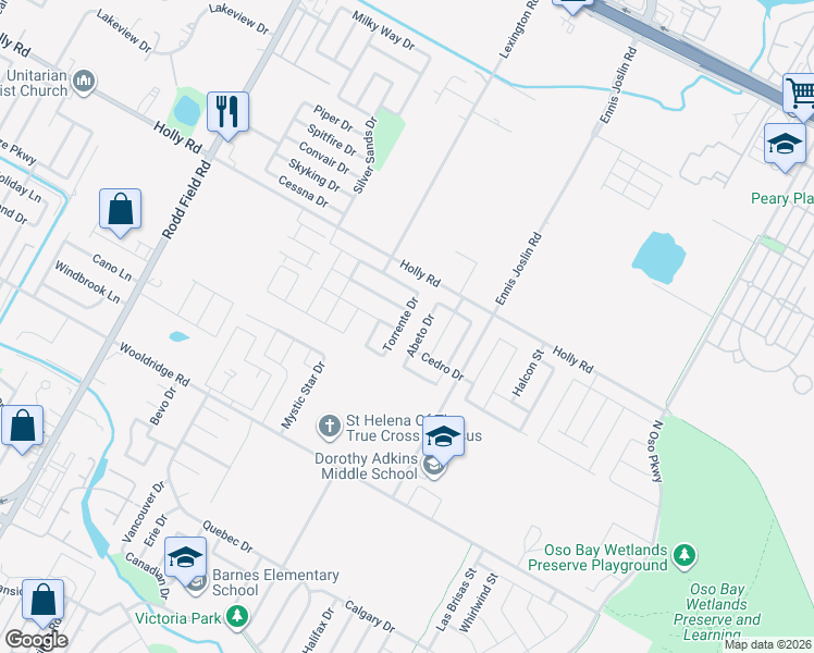 map of restaurants, bars, coffee shops, grocery stores, and more near 2202 Torrente Drive in Corpus Christi