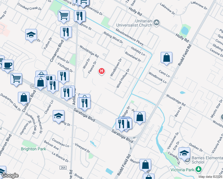 map of restaurants, bars, coffee shops, grocery stores, and more near 6826 Windy Creek Drive in Corpus Christi