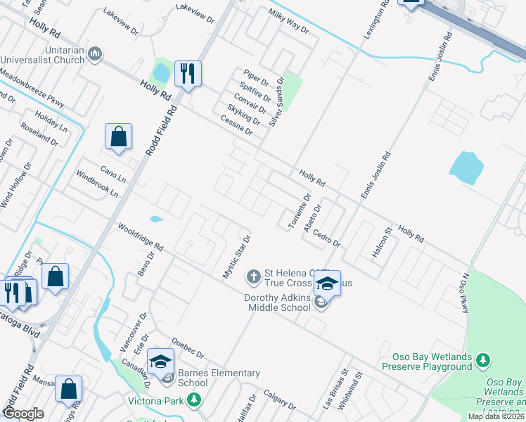 map of restaurants, bars, coffee shops, grocery stores, and more near 2222 Marble Drive in Corpus Christi
