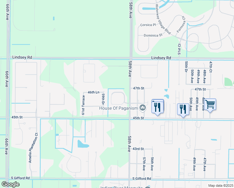 map of restaurants, bars, coffee shops, grocery stores, and more near 4644 Paladin Circle in Vero Beach
