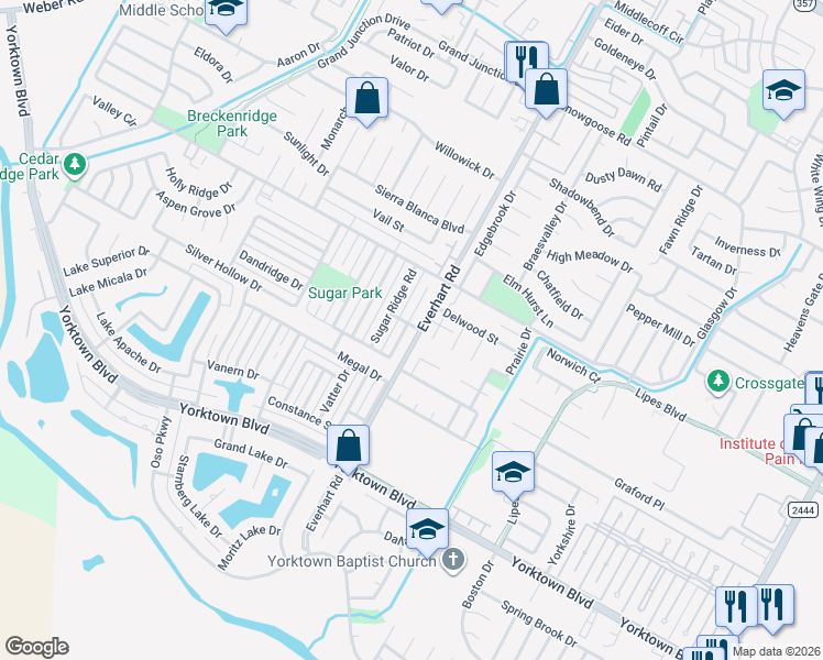 map of restaurants, bars, coffee shops, grocery stores, and more near 7218 Everhart Road in Corpus Christi