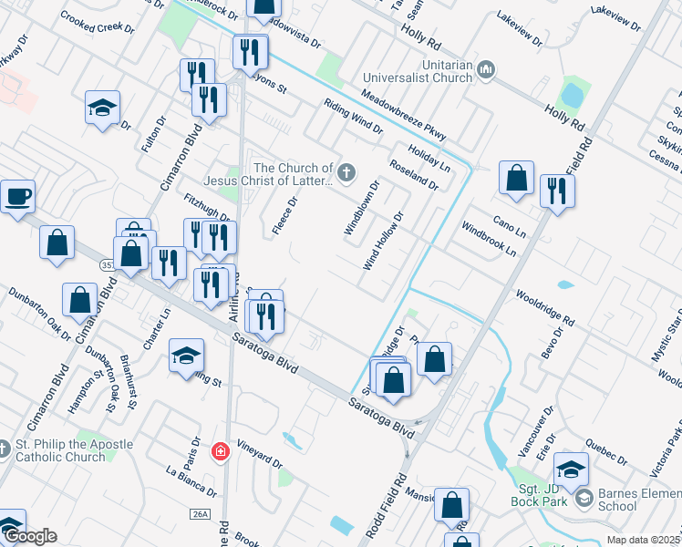 map of restaurants, bars, coffee shops, grocery stores, and more near 6826 Windy Creek Drive in Corpus Christi