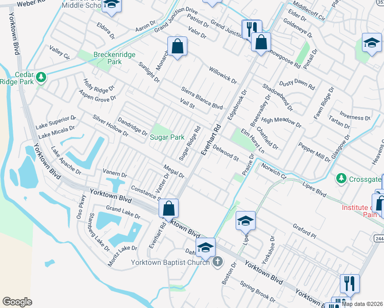 map of restaurants, bars, coffee shops, grocery stores, and more near 7317 Sugar Ridge Road in Corpus Christi