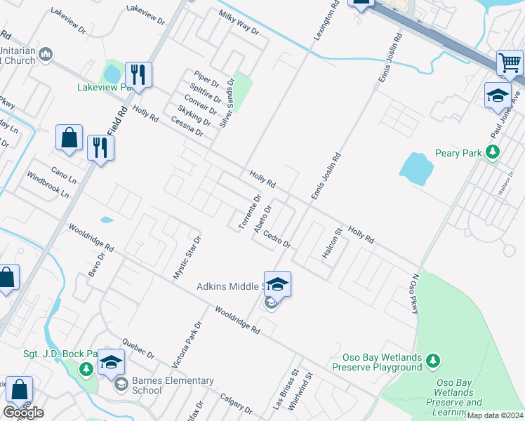map of restaurants, bars, coffee shops, grocery stores, and more near 2201 Abeto Drive in Corpus Christi