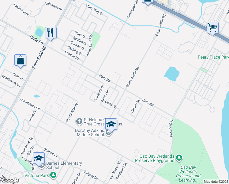 map of restaurants, bars, coffee shops, grocery stores, and more near 2118 Encino Drive in Corpus Christi