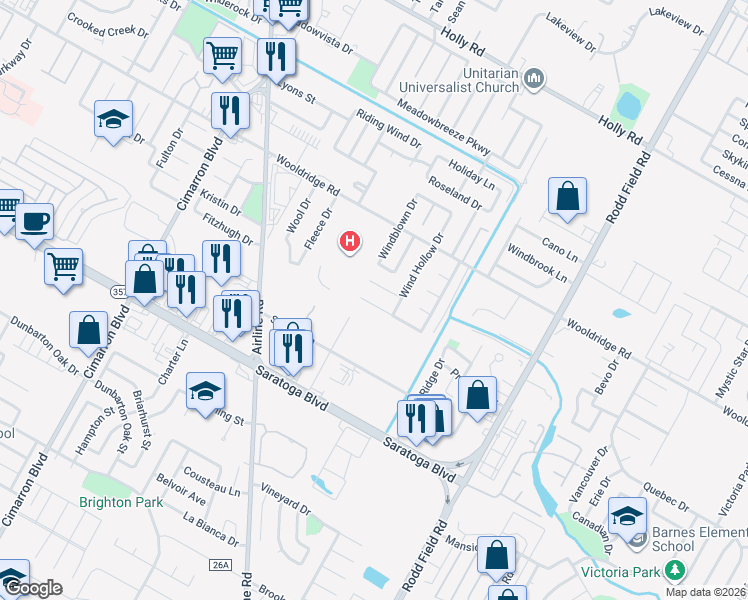 map of restaurants, bars, coffee shops, grocery stores, and more near 6826 Windy Creek Drive in Corpus Christi