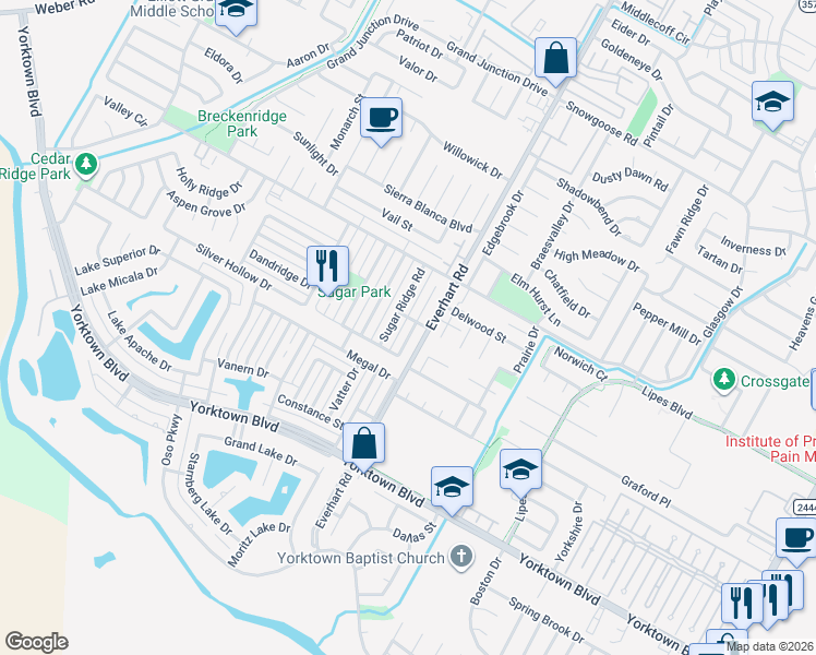 map of restaurants, bars, coffee shops, grocery stores, and more near 7317 Sugar Ridge Road in Corpus Christi