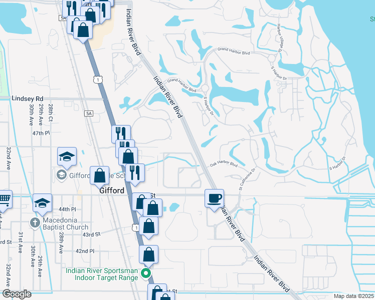 map of restaurants, bars, coffee shops, grocery stores, and more near 2035 Bridgepointe Circle in Vero Beach