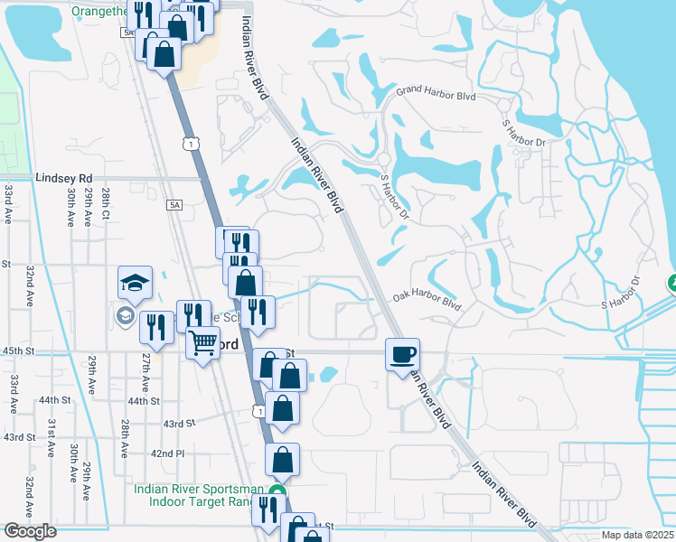 map of restaurants, bars, coffee shops, grocery stores, and more near 2030 Bridgepointe Circle in Vero Beach