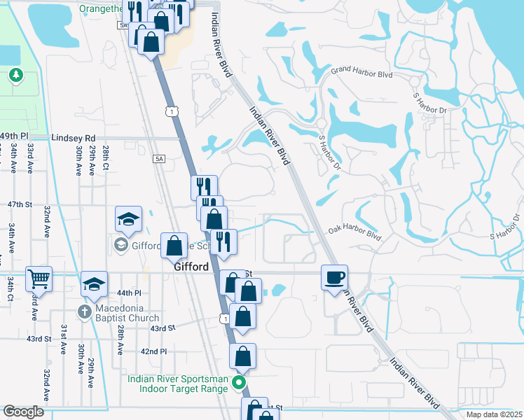 map of restaurants, bars, coffee shops, grocery stores, and more near 1970 Bridgepointe Circle in Vero Beach