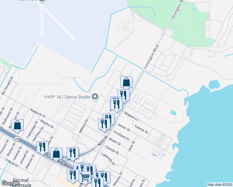map of restaurants, bars, coffee shops, grocery stores, and more near 317 Anchor Street in Corpus Christi