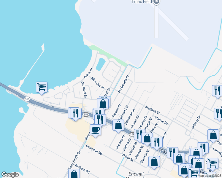 map of restaurants, bars, coffee shops, grocery stores, and more near 914 Mc Donald Street in Corpus Christi