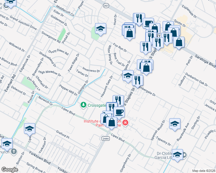 map of restaurants, bars, coffee shops, grocery stores, and more near 6741 Heavens Gate Drive in Corpus Christi