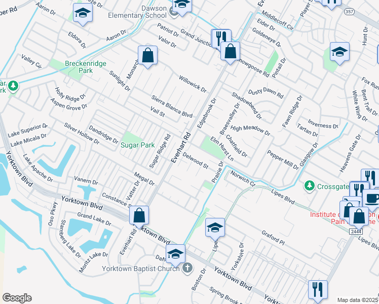 map of restaurants, bars, coffee shops, grocery stores, and more near 7122 Edgebrook Drive in Corpus Christi