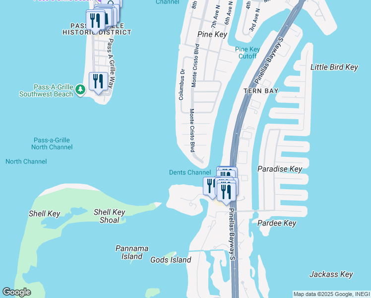 map of restaurants, bars, coffee shops, grocery stores, and more near 774 Nina Drive in Tierra Verde