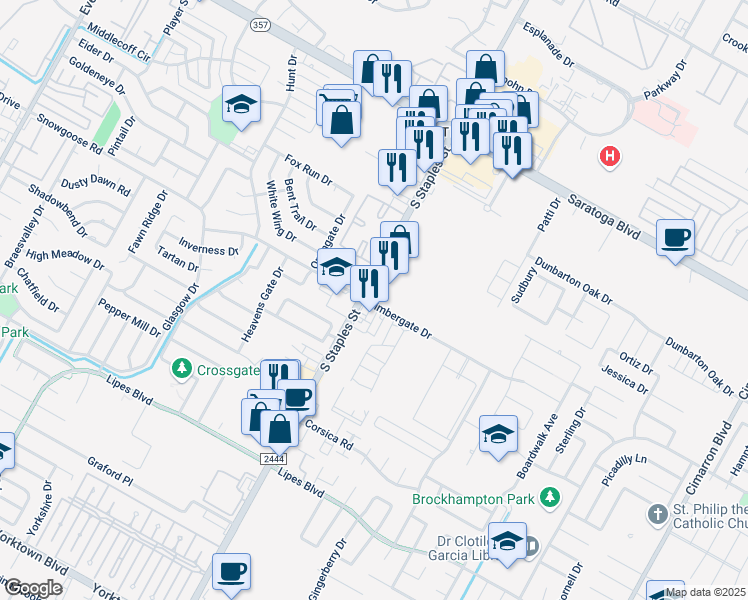 map of restaurants, bars, coffee shops, grocery stores, and more near 6670 South Staples Street in Corpus Christi