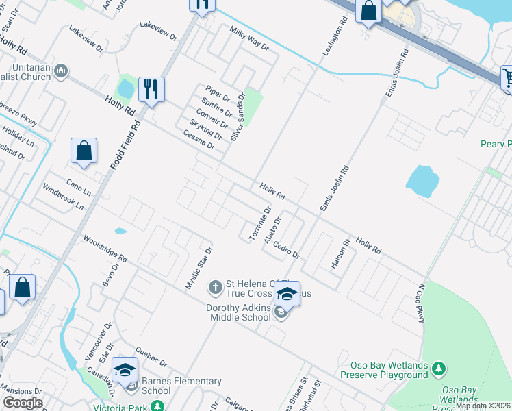 map of restaurants, bars, coffee shops, grocery stores, and more near 7654 Sable Creek Drive in Corpus Christi