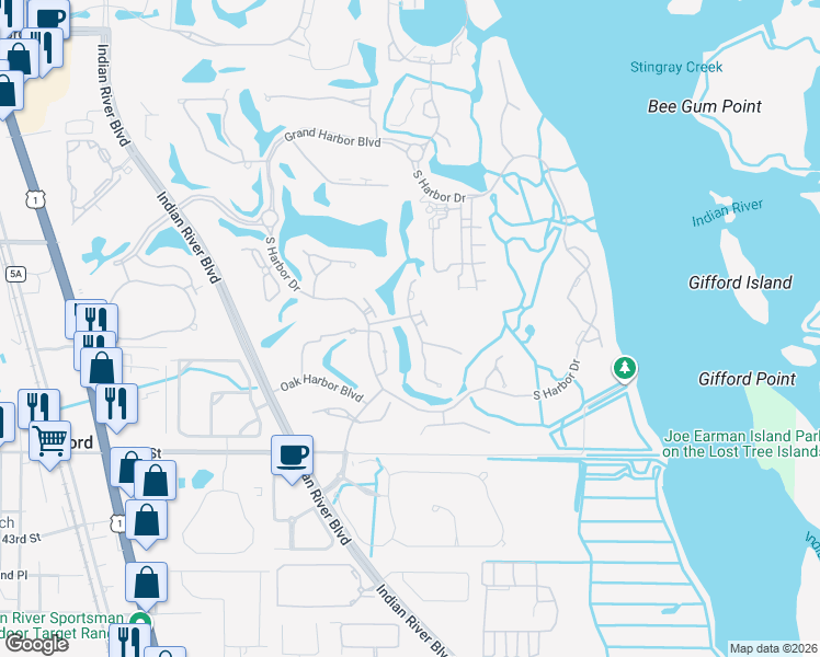 map of restaurants, bars, coffee shops, grocery stores, and more near 4745 Saint James Avenue in Vero Beach