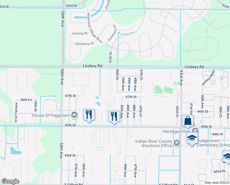 map of restaurants, bars, coffee shops, grocery stores, and more near 4715 50th Drive in Vero Beach