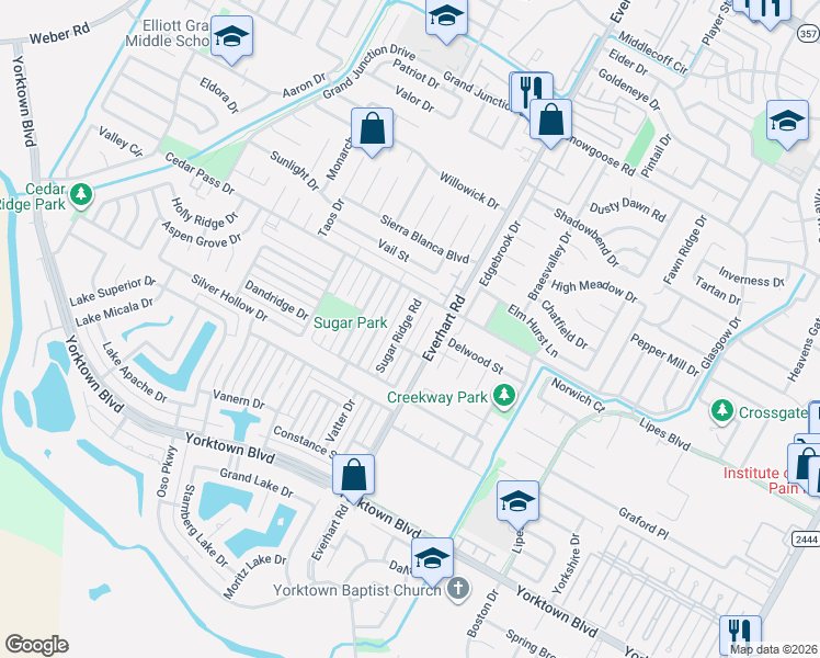 map of restaurants, bars, coffee shops, grocery stores, and more near 7229 Pepper Ridge Road in Corpus Christi