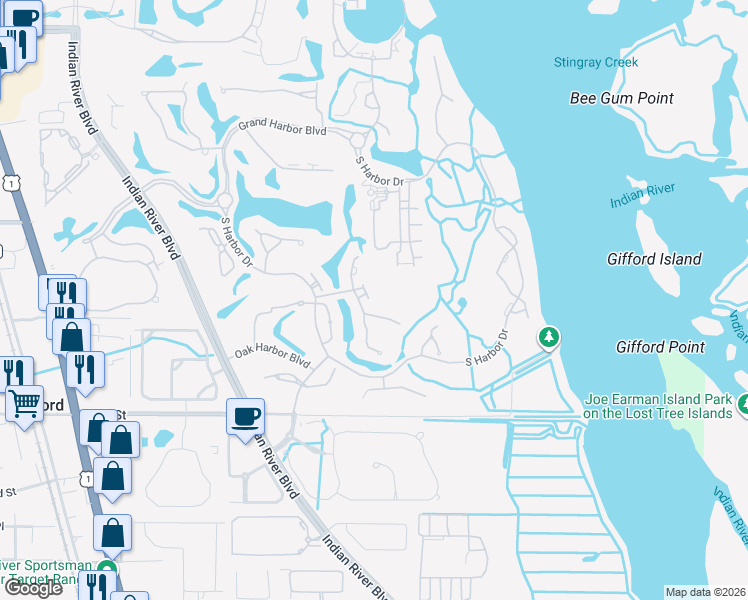 map of restaurants, bars, coffee shops, grocery stores, and more near 4745 Saint James Avenue in Vero Beach