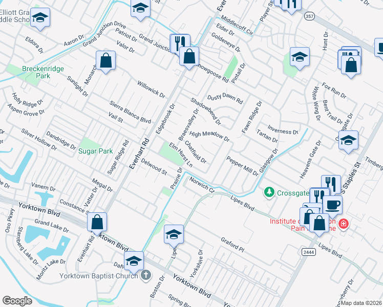 map of restaurants, bars, coffee shops, grocery stores, and more near 4914 Elm Hurst Lane in Corpus Christi