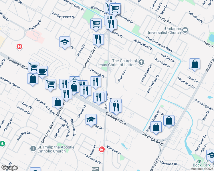 map of restaurants, bars, coffee shops, grocery stores, and more near 2702 Airline Road in Corpus Christi