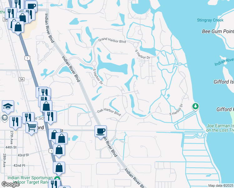 map of restaurants, bars, coffee shops, grocery stores, and more near 4775 South Harbor Drive in Vero Beach