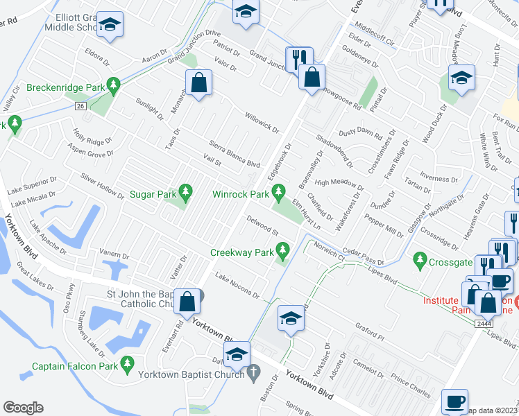 map of restaurants, bars, coffee shops, grocery stores, and more near 7122 Edgebrook Drive in Corpus Christi