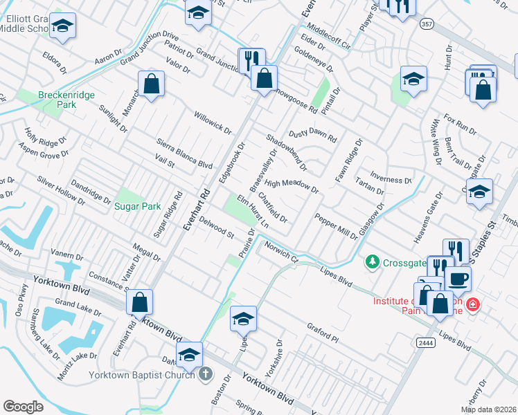 map of restaurants, bars, coffee shops, grocery stores, and more near 4914 Elm Hurst Lane in Corpus Christi